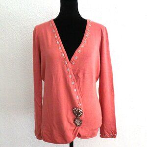 Mirrors, Peach/pink V-neck sweater with sequins and beads details